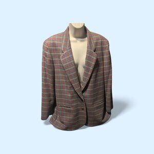 Vintage Pendleton Blazer Womens 16 Brown Plaid Wool Houndstooth Jacket